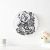 エレガントなヴィンテージフランスのな白黒Toile ラージ壁時計 (ホーム)