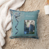 エレガントなヴィンテージブルーレースフォトパーソナライズ クッション (ブランケット)