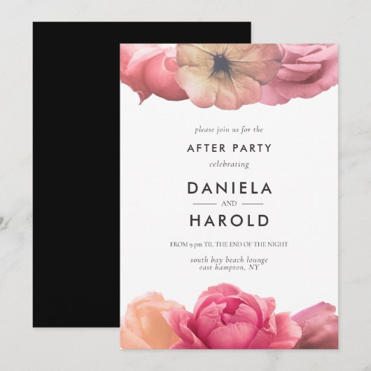 エレガントなヴィンテージローズのウェディングアフターパーティー 招待状 (正面/裏面)