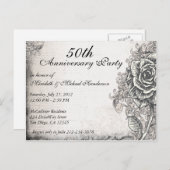 エレガントなヴィンテージローズアニバーサリーパーティーの招待状 インビテーションポストカード (正面/裏面)