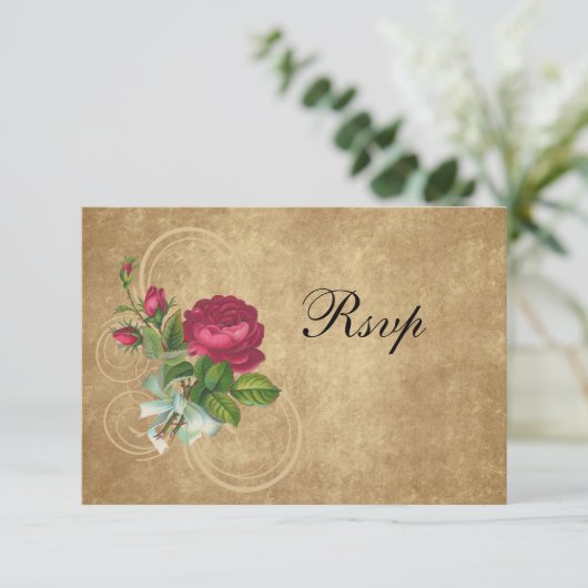 エレガントなヴィンテージローズ、マゼンタ/ブラウン 出欠カード (スタンド正面)