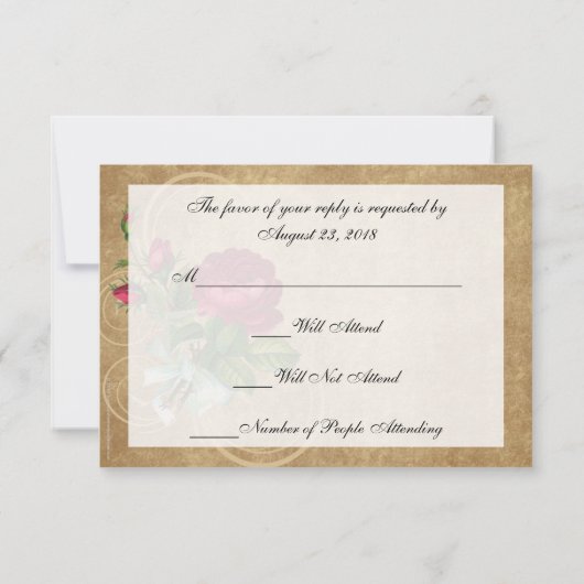 エレガントなヴィンテージローズ、マゼンタ/ブラウン 出欠カード (裏面)