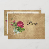 エレガントなヴィンテージローズ、マゼンタ/ブラウン 出欠カード (正面/裏面)