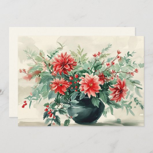 エレガントなヴィンテージ冬の花の芸術カード シーズンカード (正面/裏面)