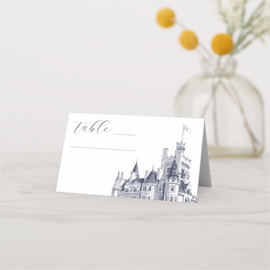 エレガントなヴィンテージ城イラスト結婚式 プレイスカード (正面)