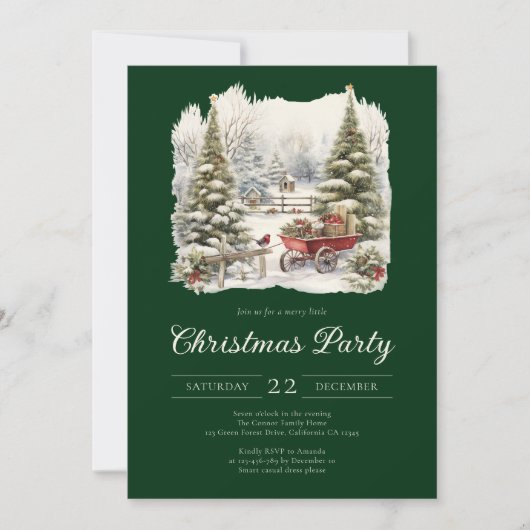 エレガントなヴィンテージ水彩クリスマスパーティー 招待状 (正面)
