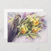 エレガントなヴィンテージ水彩画の黄色の水仙 ポストカード (正面/裏面)