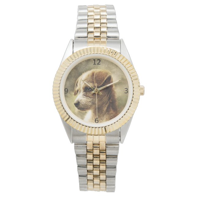 エレガントなヴィンテージ犬の写真の腕時計 腕時計 (正面)