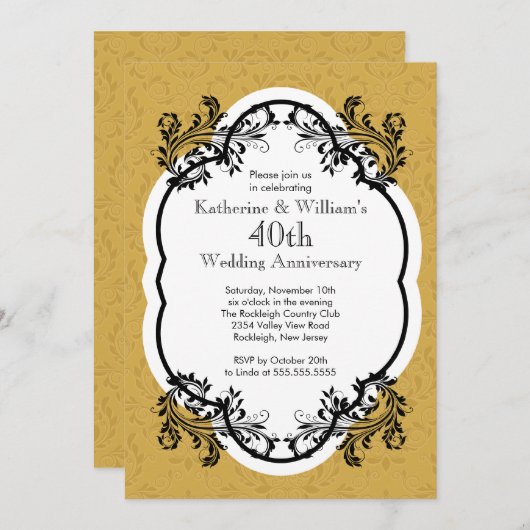 エレガントなヴィンテージ結婚記念日パーティー 招待状 (正面/裏面)