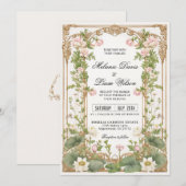 エレガントなヴィンテージ蓮の花アジアンテイスト 招待状 (正面/裏面)