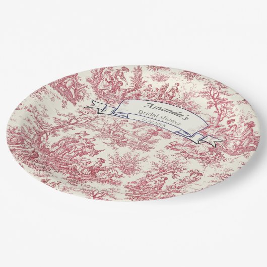 エレガントなヴィンテージ赤いトワルドジュー モノグラム ペーパープレート (アングル)