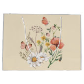 エレガントなヴィンテージ コテージコア 水彩 フラワーボヘミアン ラージペーパーバッグ (裏面)