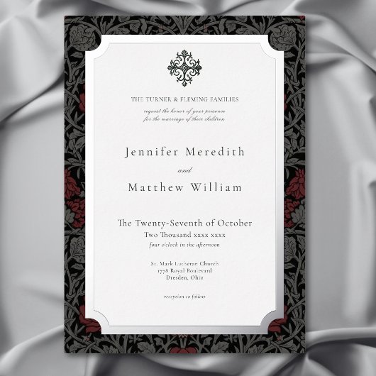 エレガントなヴィンテージ ゴシック ミステリアス ボタニカル ウェディング 箔招待状