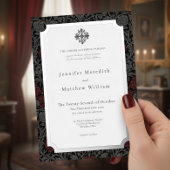 エレガントなヴィンテージ ゴシック ミステリアス ボタニカル ウェディング 箔招待状