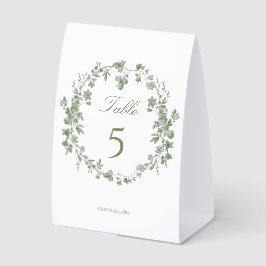 エレガントなヴィンテージ サージュグリーン フレンチ フラワーズ ウェディング テーブルテントサイン