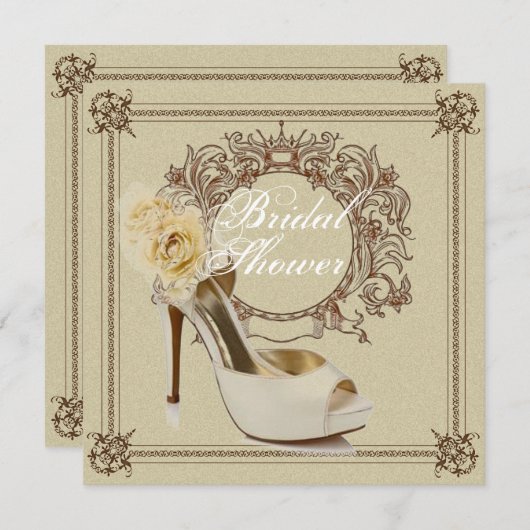 エレガントなヴィンテージ スティレット ブライダルシャワー 招待状 (正面/裏面)