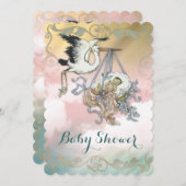 エレガントなヴィンテージ スワロー ベビーシャワー 招待状 (正面/裏面)