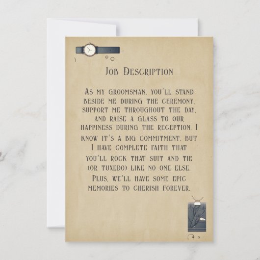 エレガントなヴィンテージ スーツのグルームズマン プロポーズ リクエスト 招待状 (裏面)