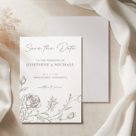 エレガントなヴィンテージ タウペ セピア ローズ Save the Date セーブザデート