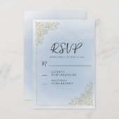 エレガントなヴィンテージ ダスティーブルー ゴールド 出欠カード (正面/裏面)
