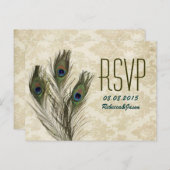 エレガントなヴィンテージ ダマスク ペコック 結婚式 出席確認 インビテーションポストカード (正面/裏面)