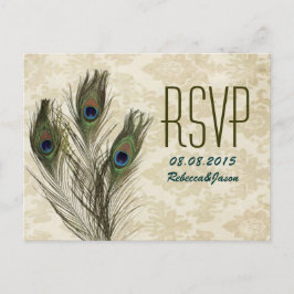 エレガントなヴィンテージ ダマスク ペコック 結婚式 RSVP インビテーションポストカード