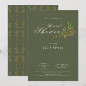 エレガントなヴィンテージ ダークグリーン ラスティック ブライダルシャワー 招待状 (正面/裏面)