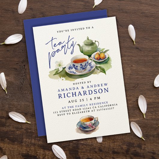 エレガントなヴィンテージ ティータイム カップ ガーデンパーティー 招待状