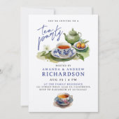 エレガントなヴィンテージ ティータイム カップ ガーデンパーティー 招待状 (正面)