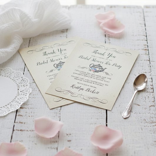 エレガントなヴィンテージ ティーパーティー | ブライダルシャワー サンキューカード