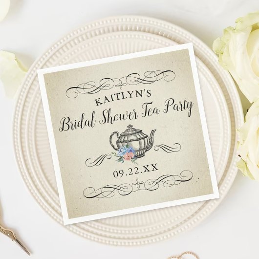 エレガントなヴィンテージ ティーパーティー | ブライダルシャワー スタンダードカクテルナプキン