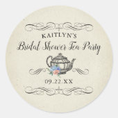 エレガントなヴィンテージ ティーパーティー | ブライダルシャワー ラウンドシール (正面)