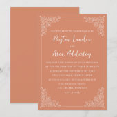 エレガントなヴィンテージ テラコッタ クリーム ウェディング 招待状 (正面/裏面)