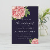 エレガントなヴィンテージ ネイビー＆ピンクの芍薬の結婚式 招待状 (スタンド正面)