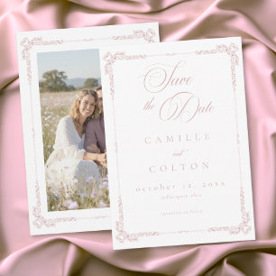 エレガントなヴィンテージ バロック ダスティピンクの結婚式 写真 セーブザデート