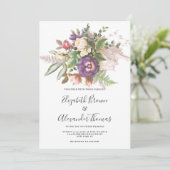 エレガントなヴィンテージ パープル アイボリー グリーン 花のウェディング 招待状 (スタンド正面)