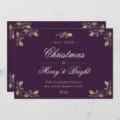 エレガントなヴィンテージ パープル フォト クリスマス カード (正面/裏面)