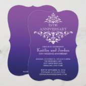 エレガントなヴィンテージ パープル フローラル アニバーサリー パーティー 招待状 (正面/裏面)