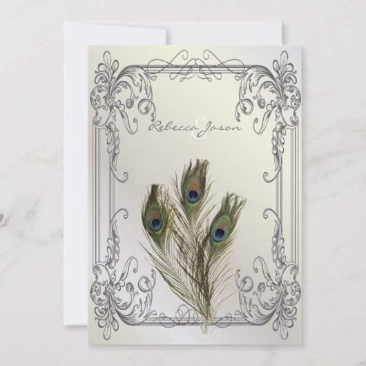 エレガントなヴィンテージ パール フラワー ペコック ウェディング 招待状 (裏面)