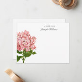 エレガントなヴィンテージ ピンクのハイドランジアの花のデザイン 名前入り ノートカード (正面/裏面インサイチュ)