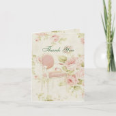 エレガントなヴィンテージ ピンクのバラ 花のウェディング サンクス サンキューカード (正面)
