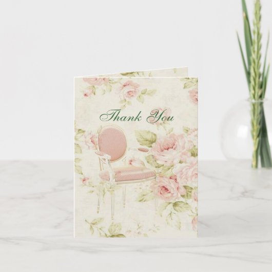 エレガントなヴィンテージ ピンクのバラ 花のウェディング サンクス サンキューカード (正面)