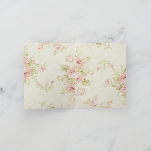 エレガントなヴィンテージ ピンクのバラ 花のウェディング サンクス サンキューカード (内部)
