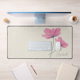 エレガントなヴィンテージ ピンクの花 名前 オフホワイト デスクマット