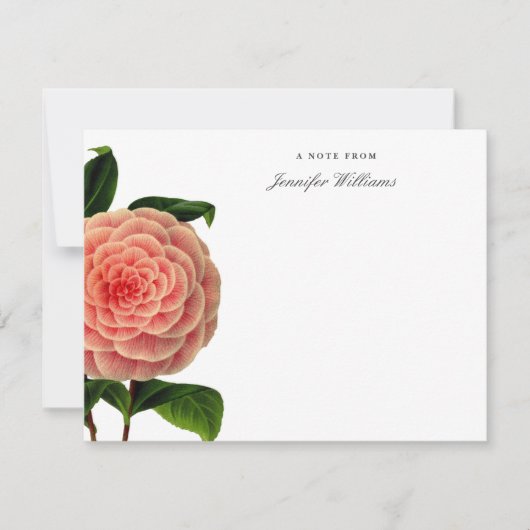 エレガントなヴィンテージ ピンク カミラ フラワーの名入れ ノートカード (正面)
