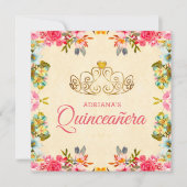 エレガントなヴィンテージ ピンク フラワー プリンセス キンセアニエラ 招待状 (正面)