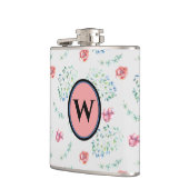 エレガントなヴィンテージ ピンク ブルー 花柄 モノグラム フラスク (左)