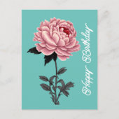 エレガントなヴィンテージ ピンク 牡丹 お誕生日おめでとう 緑 ポストカード (正面)
