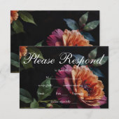 エレガントなヴィンテージ ピーチレッド フラワームーディ ボヘミア 出欠カード (正面/裏面)