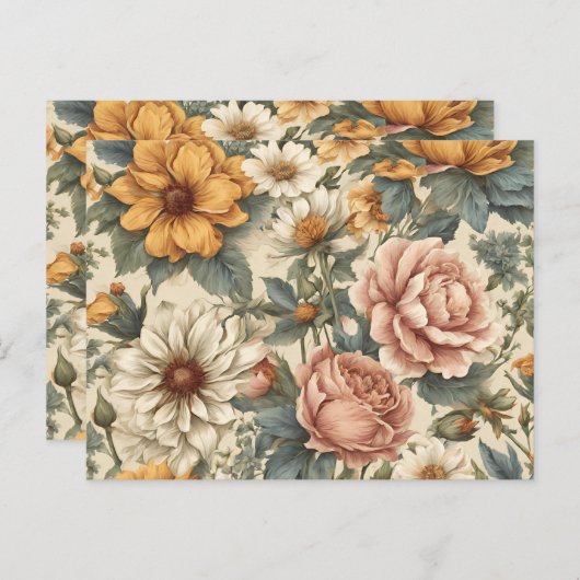 エレガントなヴィンテージ フラワーズ ポストカード (正面/裏面)